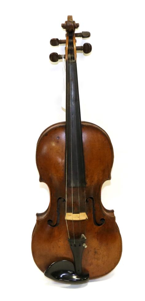 Violin 14 3/8'' two piece back, ebony fingerboard and tailpiece, with label 'Antony Posch Macher