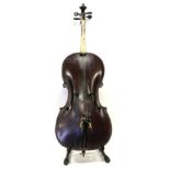 Cello 29 3/4'' two piece back, ebony fingerboard (detached), no label, upper bout 13 1/2'', middle 9