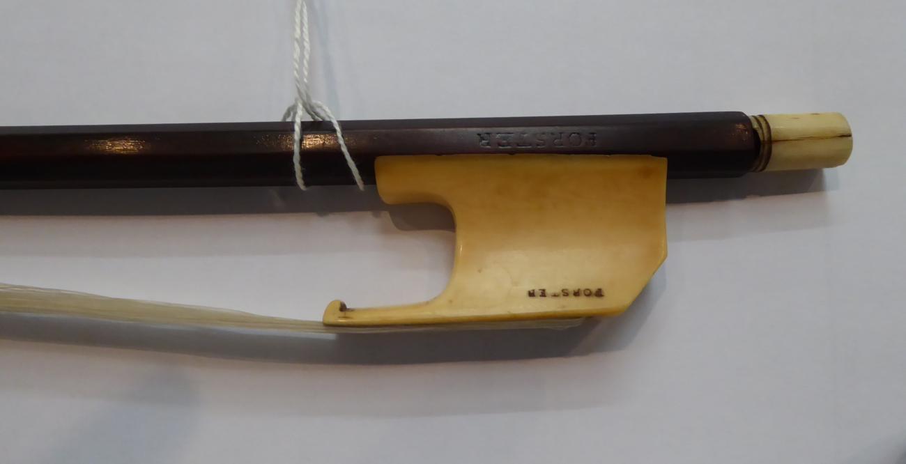 Cello Bow stamped on frog and stick 'Forster' open frog made from ivory also with bone button, - Image 4 of 9