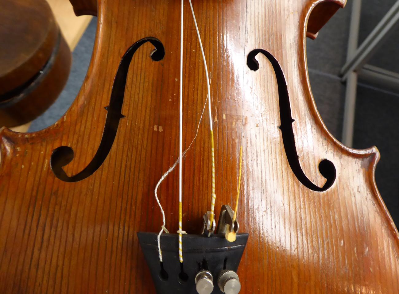 Violin 14'' two piece back, ebony fingerboard, has internal writing presumably written by a repairer - Image 10 of 17