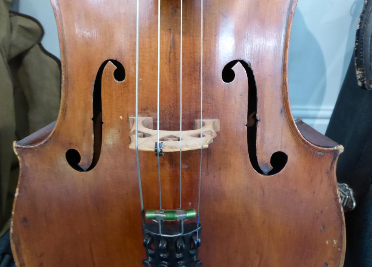 Cello 30'' two piece back, no maker's name, has inscription visible through f hole 'Repaired October - Image 10 of 10