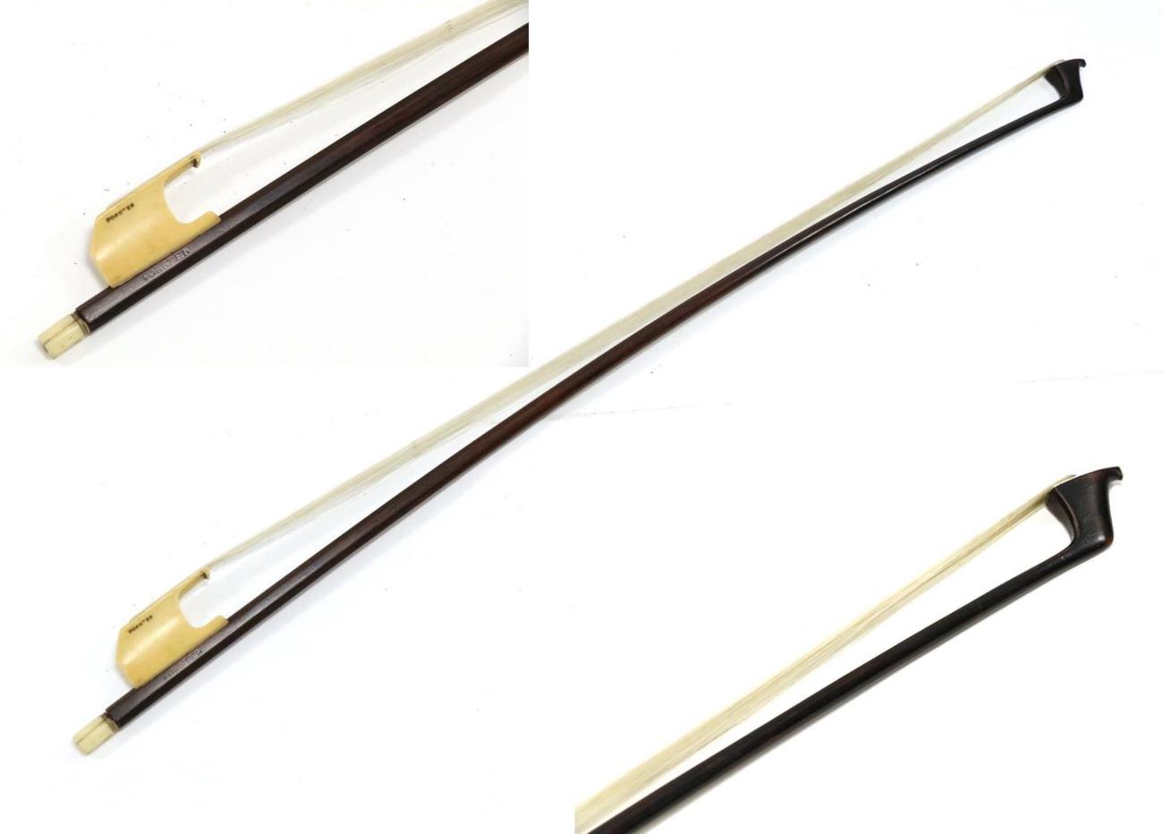 Cello Bow stamped on frog and stick 'Forster' open frog made from ivory also with bone button,