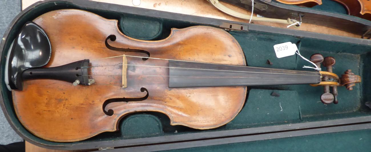 Violin 14 3/8'' two piece back, ebony fingerboard and tailpiece, with label 'Antony Posch Macher - Image 2 of 10