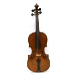 Violin 14 1/4'' two piece back, ebony fingerboard and tailpiece, label reads 'Sold by Thomas Craig