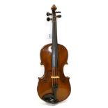 Violin 14 1/8'' two piece back, ebony fingerboard and tailpiece, with label 'Anton Kessel