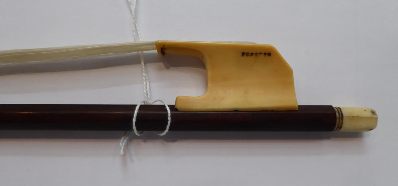 Cello Bow stamped on frog and stick 'Forster' open frog made from ivory also with bone button, - Image 2 of 9
