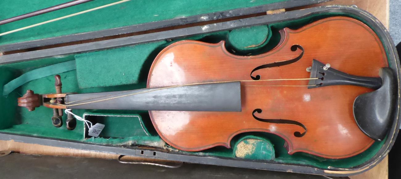 Violin 14'' two piece back, ebony fingerboard, with label stating imitation of Joseph Guarnerrus - Image 2 of 15