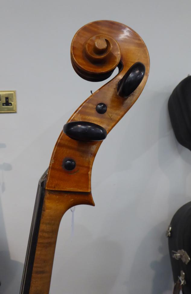 Cello 30'' two piece back, no maker's name, has inscription visible through f hole 'Repaired October - Image 9 of 10