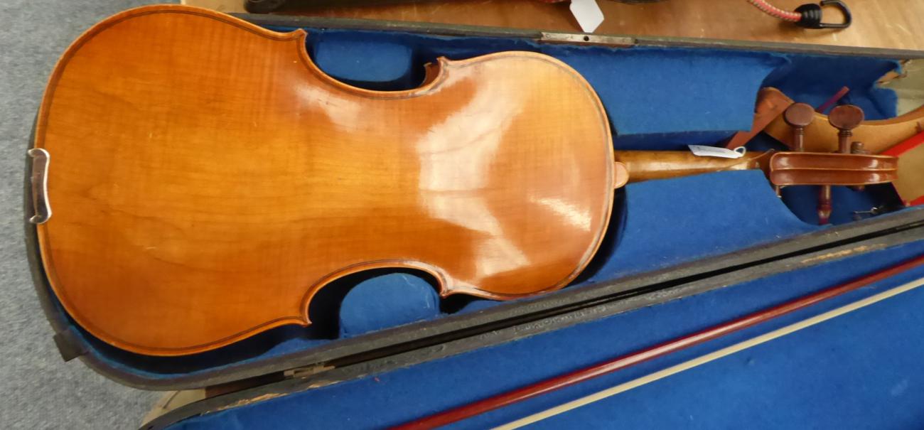 Violin 14'' one piece back, ebony fingerboard, no label, cased with bow - Image 4 of 14