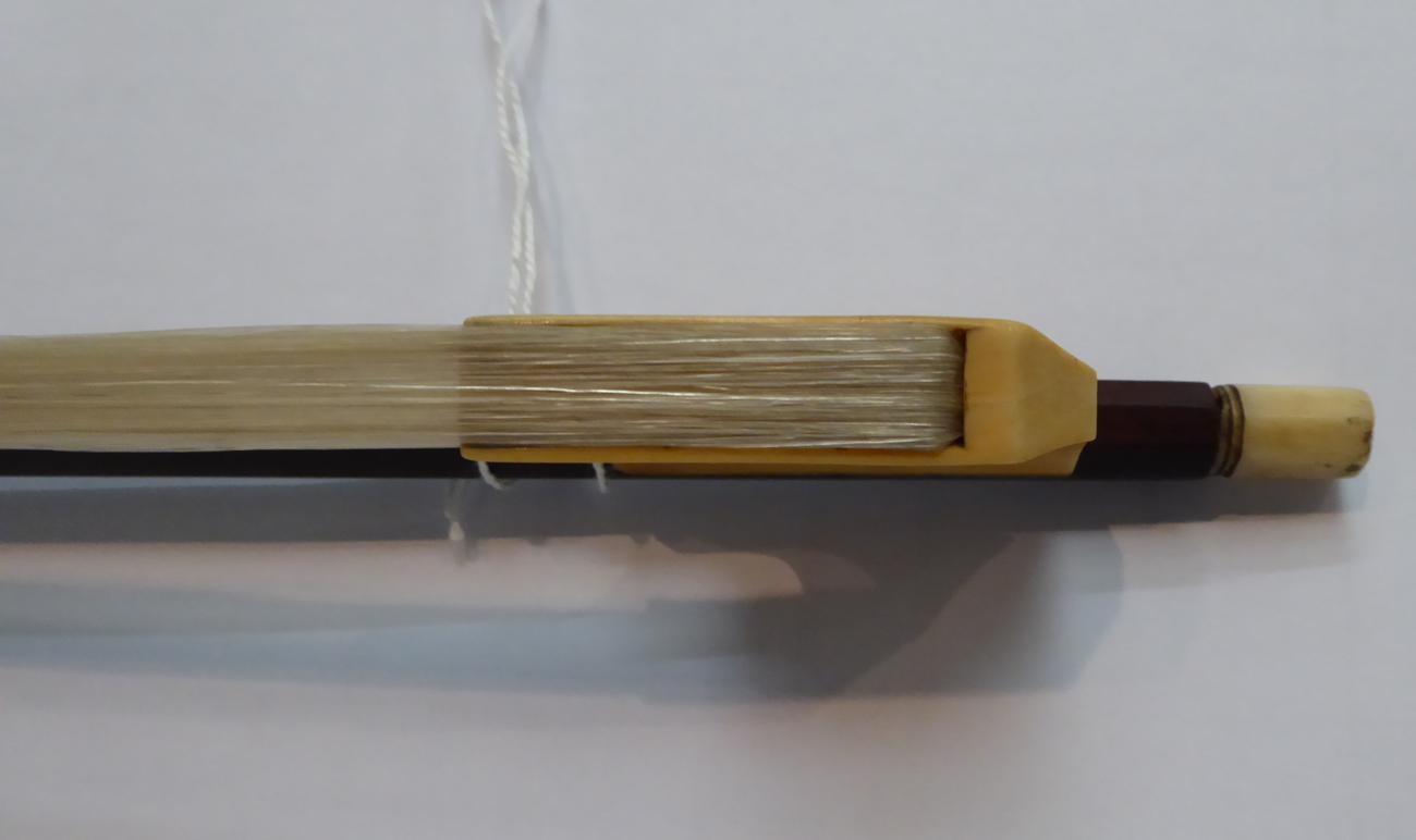 Cello Bow stamped on frog and stick 'Forster' open frog made from ivory also with bone button, - Image 3 of 9