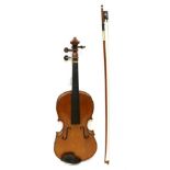 Violin 14 1/8'' two piece back, no label, ebony finger board, cased with bowHas one repaired crack