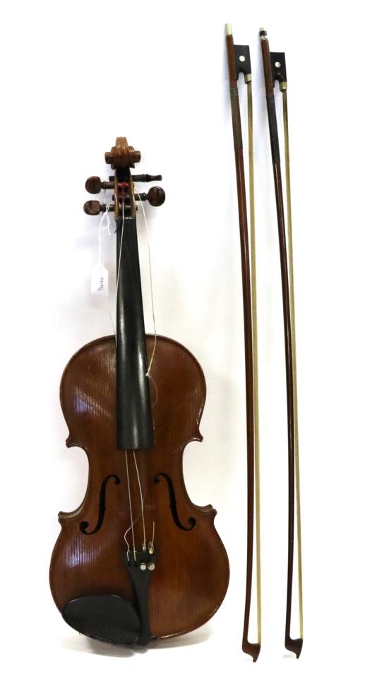 Violin 14'' two piece back, ebony fingerboard, has internal writing presumably written by a repairer