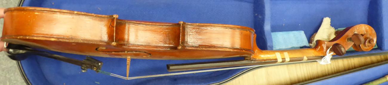 Violin 14'' one piece back, no label or maker's mark, cased with bowSome evidence of being - Image 5 of 14