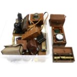 Various Instruments including Weather Prognosticator, Field microscope, Harding Rhodes & Co. Speed