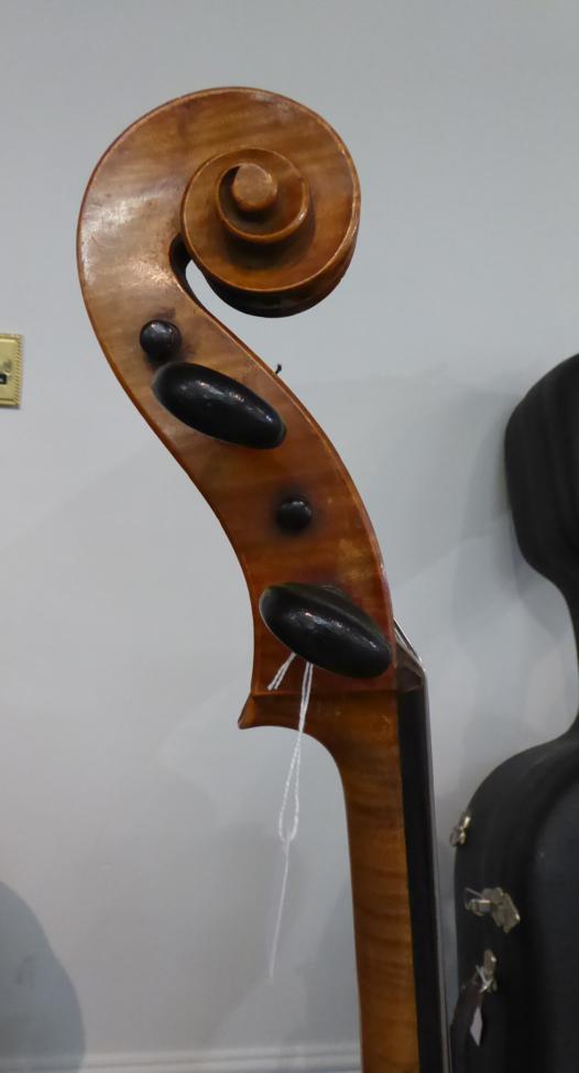 Cello 30'' two piece back, no maker's name, has inscription visible through f hole 'Repaired October - Image 7 of 10