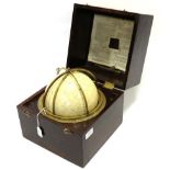 Kelvin Hughes Star Globe (1975) 7'' diameter in mahogany case with instructions inside lid