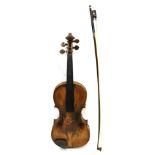 Violin 14 1/8'' two piece back, ebony fingerboard, with handwritten label visible through right hand