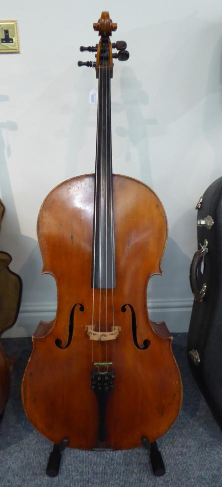 Cello 30'' two piece back, no maker's name, has inscription visible through f hole 'Repaired October - Image 2 of 10