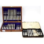 A set of Edwardian silver and mother-of-pearl handled fruit knives and forks, Sheffield 1908, one