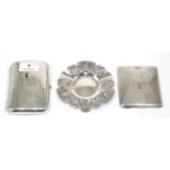 An Art Nouveau pierced silver ashtray, Chester; silver cigarette case; and another (3) 4.8ozt