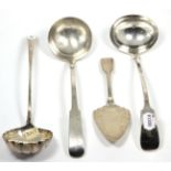 ~ Silver soup ladle, a silver plated soup ladle, George III silver ladle with shell form bowl and