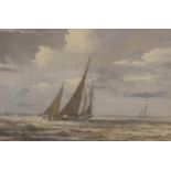 J L Chapman (b.1946) A yacht in full sail Signed, gouache, together with a further example by the