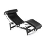 A Cassina Black Leather and Chromed Tubular Chaise Lounge Chair by Le Corbusier modern, of curved