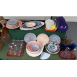 A Quantity of Modern Coloured Glassware, Ceramics and Kitchenalia, to include two trays of