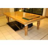 A Bespoke Light Oak Billiards/Snooker/Dining Table, with black cloth, three removable dining