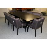 A Black Ash Dining Table, modern, raised on a rectangular base, 250cm by 100cm by 75cm; and A Set of