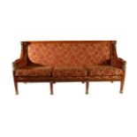 An Egyptian Revival Burr Maple, Ebony and Gilt Metal Mounted Three-Seater Sofa, modern,