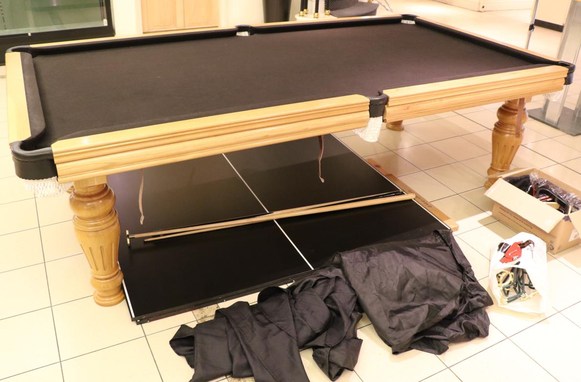 A Bespoke Light Oak Billiards/Snooker/Dining Table, with black cloth, three removable dining - Image 2 of 4