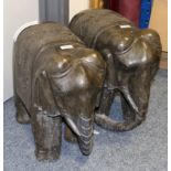 A Pair of Indian Carved Stone Figures of Elephants, modern, standing on four square from legs with