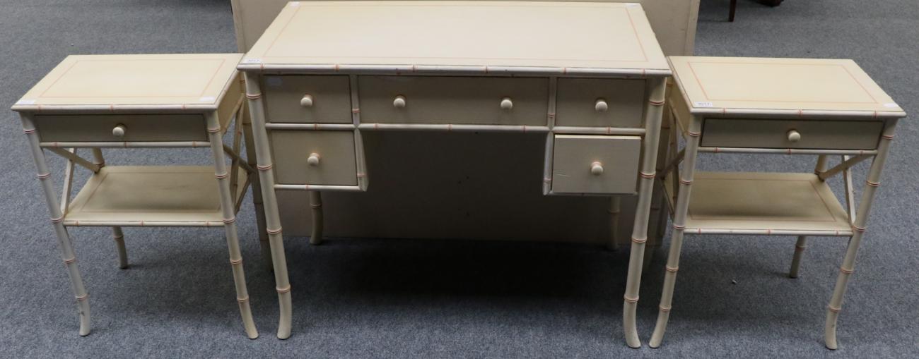 A Cream Painted and Simulated Bamboo Dressing Table, modern, of rectangular form with five small