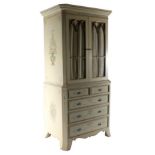 A Cream and Polychrome Decorated Cabinet on Chest, modern, painted with flowerbells and ribbons with