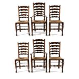 A Set of Six Titchmarsh & Goodwin Ash and Beech Rush-Seated Ladder-Back Chairs, in the Yorkshire