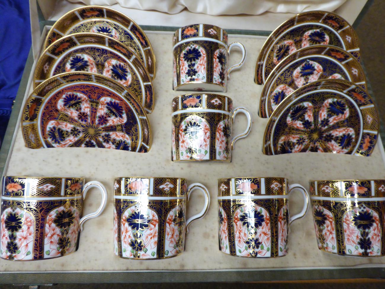 A cased set of six Royal Crown Derby Imari palette coffee cans and saucers; together with a set of - Image 3 of 6