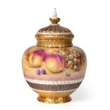 A Royal Worcester Porcelain Pot Pourri Jar, painted by C Hughes, 2nd half 20th century, pierced