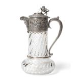 A Victorian Silver Mounted Glass Claret Jug, John Grinsell & Sons, London 1893, the mount
