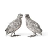 A Pair of German Silver Models of Partridges, Neresheimer, Hanau, and with English import marks