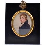 English School (early 19th century): Miniature Bust Portrait of a Gentleman, wearing a dark blue