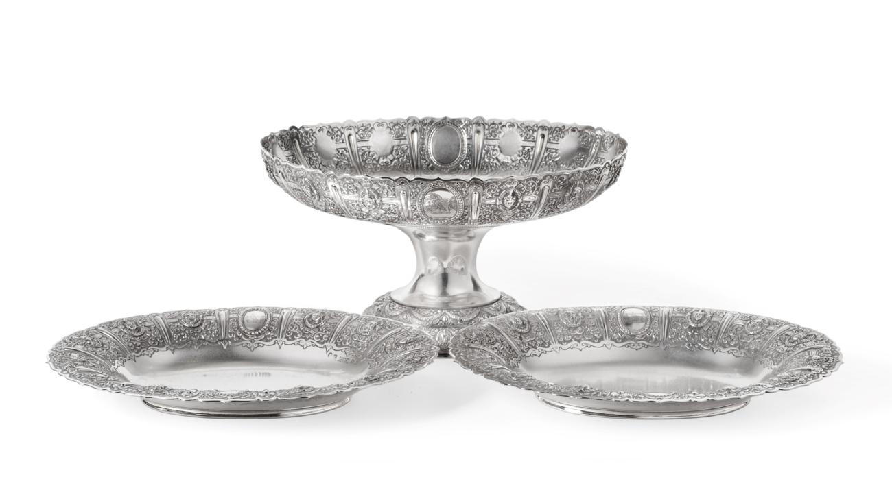 A Set of Three Victorian Scottish Silver Dishes, Hall & Co, Glasgow 1886, oval and repousse