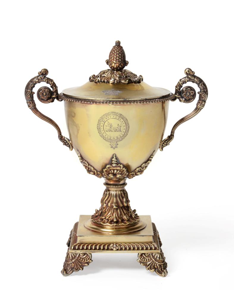 A French Silver-Gilt Twin Handled Cup and Cover, maker's mark indistinct, Paris 1st standard, 1819-
