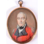 Barrois: A Miniature Bust Portrait of a Military Gentleman, wearing a red tunic with silver