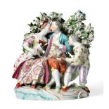 A Derby Porcelain Commedia dell'Arte Figure Group, circa 1765, depicting Isabella, The Gallant and