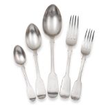 A Service of Victorian Provincial Silver Fiddle Pattern Flatware, Josiah Williams & Co, Exeter,