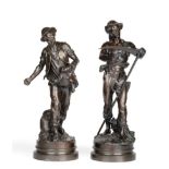 Mathurin Moreau (French, 1822-1912): A Pair of Bronze Figures of the Sower and the Reaper, each on