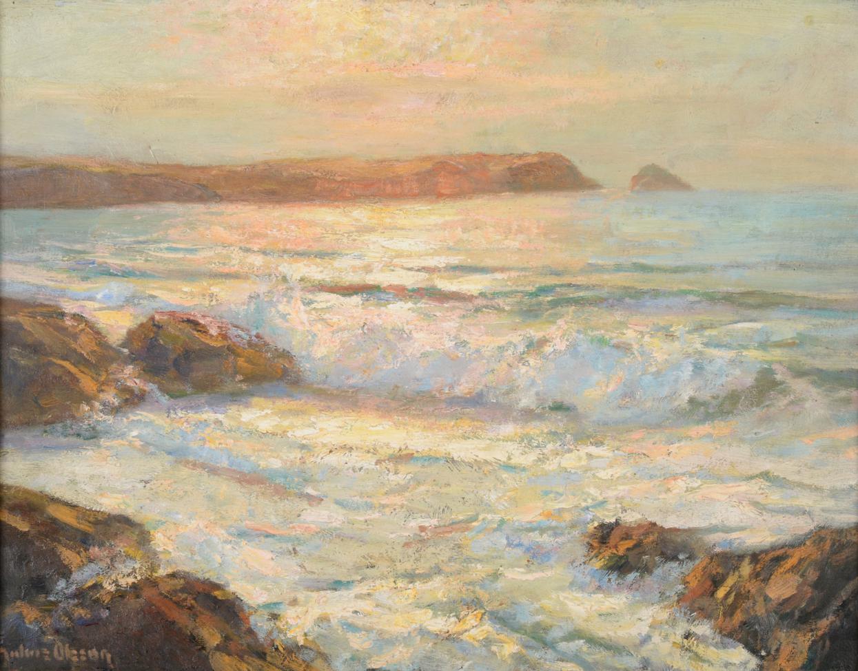 Julius Olsson (1864-1942) Sunset off the coast Signed, oil on board, 34.5cm by 44.5cm See