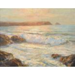 Julius Olsson (1864-1942) Sunset off the coast Signed, oil on board, 34.5cm by 44.5cm See