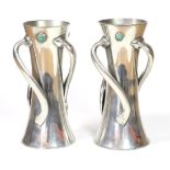 Attributed to Oliver Baker for Liberty & Co: A Pair of Tudric Pewter Vases, of waisted cylindrical
